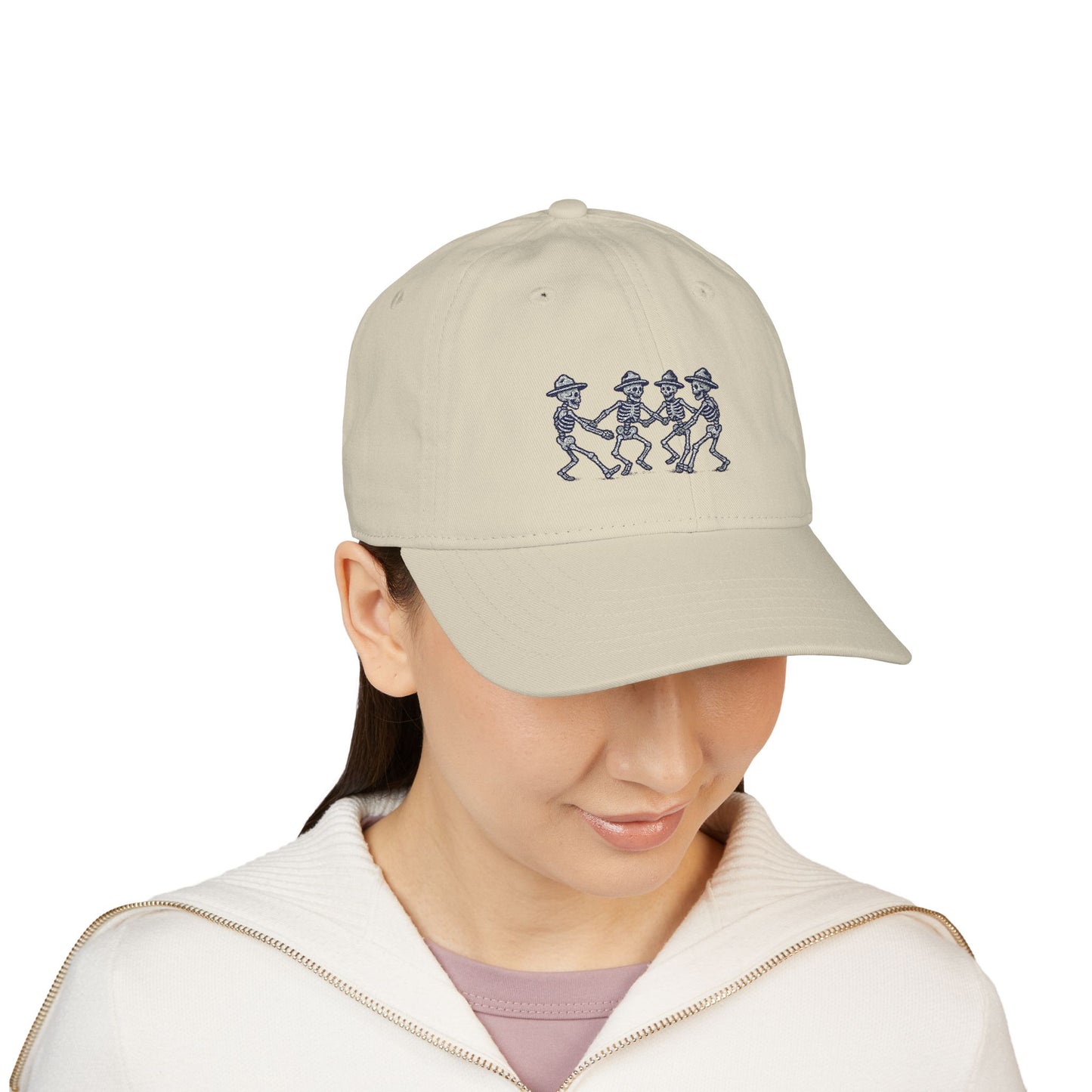 'Together in Trauma' Vintage Skeleton Dance Dad Hat - Embroidered Organic Hat
