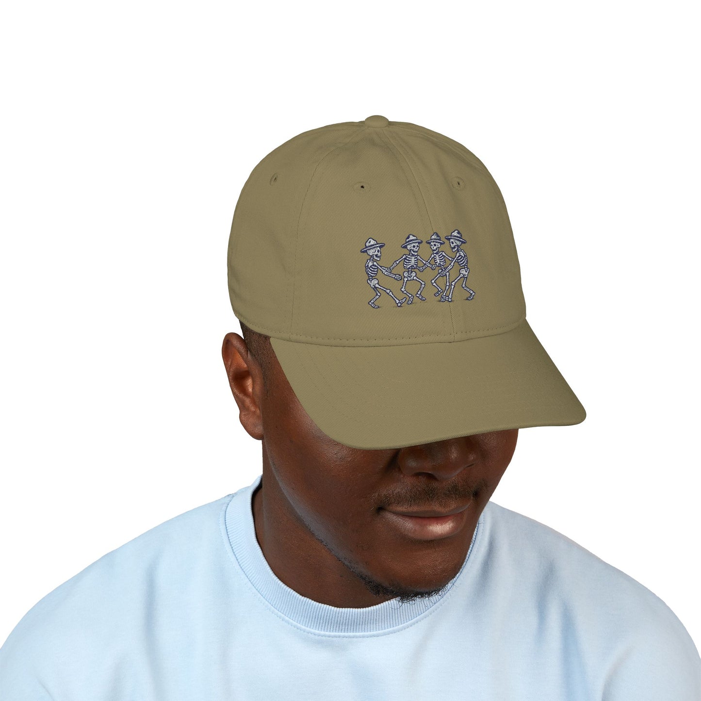 'Together in Trauma' Vintage Skeleton Dance Dad Hat - Embroidered Organic Hat