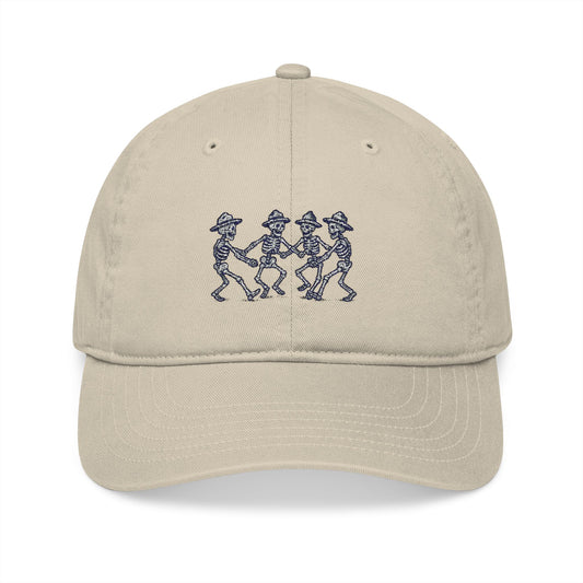 'Together in Trauma' Vintage Skeleton Dance Dad Hat - Embroidered Organic Hat