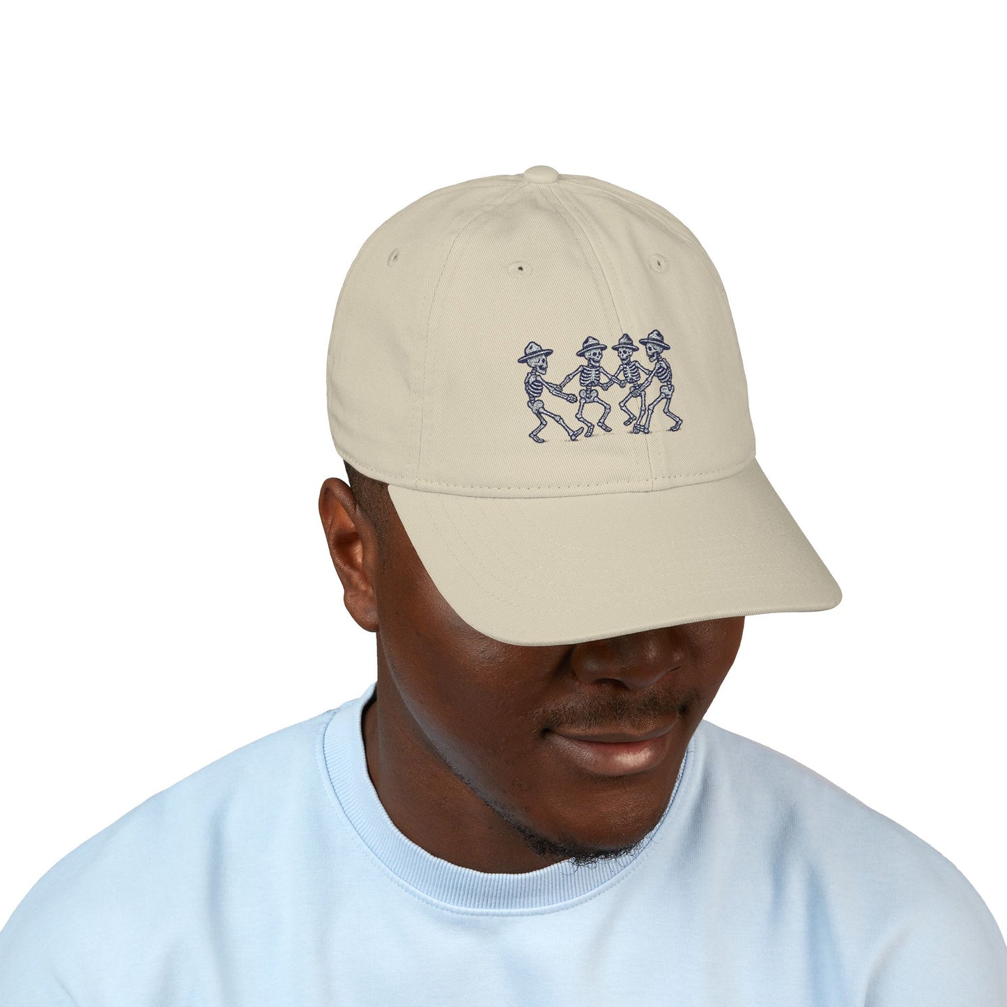 'Together in Trauma' Vintage Skeleton Dance Dad Hat - Embroidered Organic Hat